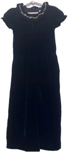 Janie and Jack Girls Navy Blue Velvet Jumpsuit Size 7Puff Sleeve Event - Picture 1 of 19