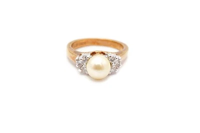 Gold Plated Sterling Silver 925 Pearl CZ Ring Size 5 - Image 1 of 4