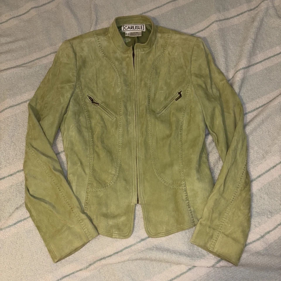 Chaqueta de Gamuza de Cuero Carlisle Vintage Talla 6 Y2K Moto Estilo Matcha Verde  Foto 1 de 4