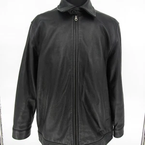 Donald J Trump Signature Collection L Mens Leather Jacket Black Full Zip - Picture 1 of 14