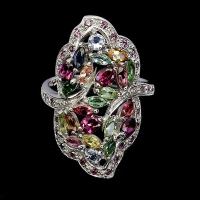 Anillo de plata de ley 925 ovalado rodolita turmalina piedras preciosas naturales tamaño de joyería Foto 1 de 4