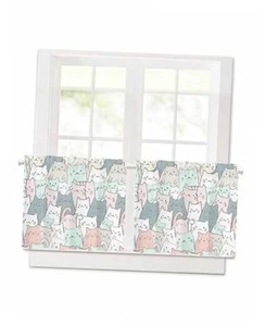 Cute Cat Kitchen Curtains - 30 Inch Length 30"W x 30"L (Pack of 2) Lightpink - Picture 1 of 7