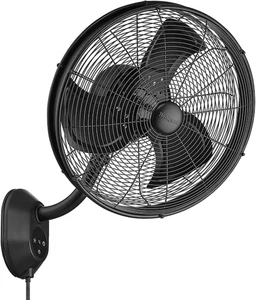 Oscillating Wall Mount Fan, Outdoor Electric Machine W/ Remote, 18 Inch, Black - - Picture 1 of 9