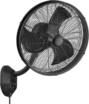 Oscillating Wall Mount Fan, Outdoor Electric Machine W/ Remote, 18 Inch, Black - - Image 1 of 4