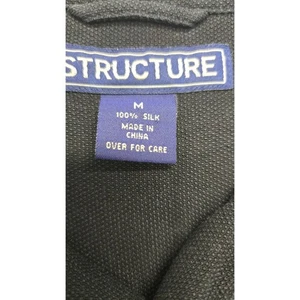 Structure Mens Silk Shirt Medium Black Short Sleeve Button Down Casual Silk - Picture 1 of 6