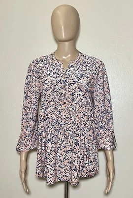 Blusa Cocomo Mujer Mediana Floral Azul Melocotón Cuello en V Manga 3/4 Camisa Plisada Foto 1 de 4