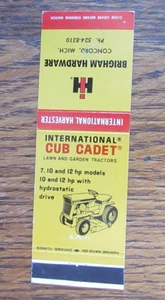 INTERNATIONAL HARVESTER CUB CADET MATCHBOOK COVER: CONCORD, MICHIGAN MATCHCOVER - Picture 1 of 2