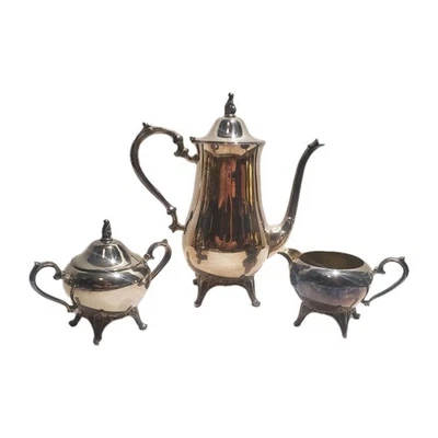 Juego de cafetera vintage WM Rogers con patas de garra plateada olla, crema y azúcar con tapa Foto 1 de 4