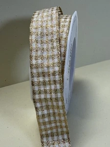 Metallic gold gingham ribbon sold per metre - Picture 1 of 1