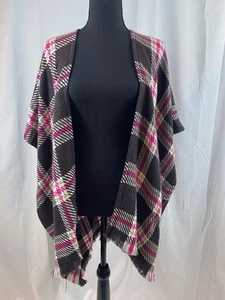 Loft Women’s Size XS Small Knit Plaid Wrap Shawl Fringe Detail - Picture 1 of 9
