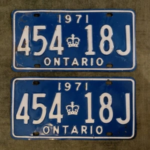Targhe antiche storiche 1971 Ontario targa abbinata COPPIA # 454-18J CANADA - Foto 1 di 1
