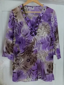 Laura Kent Collection Tunika lila-bunt mit Muster & Ziersteinen Gr. 42 - Bild 1 von 6