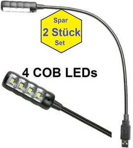 2 x Ultrahelle USB Lampe mit 4 COB LED Leselampe Schwanenhalslampe Leuchte Licht - Bild 1 von 7