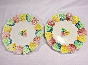 2er Set Keramik Italy Teller handbemalt Majolika Blätter, grün, gelb, rot - Bild 1 von 7