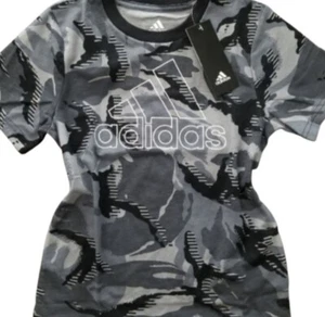 Adidas Boy Black and Gray  Camouflage Graphic Short Sleeve Tee 6 - Picture 1 of 3