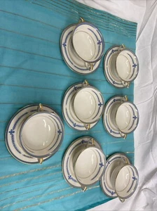 7 Vintage Cream Soup Bowls & Saucers Vintage Lamberton Puritan China - Picture 1 of 20