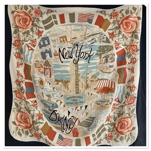 Vintage DKNY 1993 NEW YORK themed Large 100% Silk Scarf RARE - Picture 1 of 16