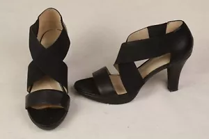 Naturalizer N5 Comfort Black Heels Sz 8.5 M Delmar Crisscross Open Toe Sandals - Picture 1 of 10