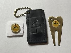 The Sea Pines Resort Divot Tool & 3/4" Brass Stem Golf Marker Set W/Leather Case - Picture 1 of 2