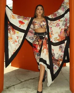 Anamika Khanna X H&M Cape Seidenmischung Blumenmotiv Mehrfarbig One Size Neu - Bild 1 von 24