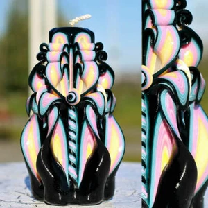 Christmas Carved Candles-Black Decorative Candles 6.8 in- Oscar Candles - Picture 1 of 7