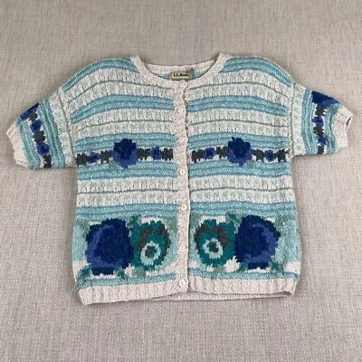 Vintage LL Bean Knit Button Sweater Womens Cottagecore Floral Short Sleeve VTG - Image 1 of 4