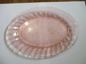 Precioso plato de caramelo vintage rosa vidrio de depresión arándano - Imagen 1 de 9