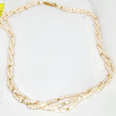 Vintage Napier Faux Baroque Pearl Gold Tone Torsade Twist Multistrand Necklace - Image 1 of 4