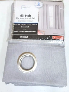Blackout Panel PAIR Grommeted Window Curtain 37”W X 63”L Silver Soft Silver - Picture 1 of 8