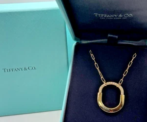 Tiffany & Co 18kt Yellow Gold .33cttw Diamond Lock Pendant 18in Chain - Picture 1 of 12
