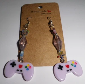 Game Controller Earrings Flourite Gemstone Handmade USA NEW Video Gamer Girl - Picture 1 of 3