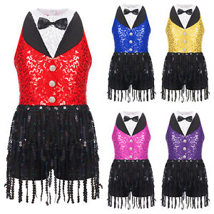 US Kids Girls Dance Dress Sequin Leotard Christmas Dancewear One-Piece Romper