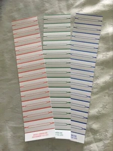 36 BLANK JUKE BOX TITLE STRIPS CARDS MIXED COLOUR LABELS PERFORATED VINYL 45RPM - Picture 1 of 3