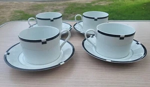 Set of 4 Vintage Mikasa Midnight Black White Tea Coffee Cups And Saucers - Picture 1 of 9