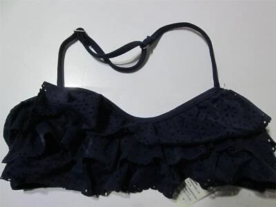 Top de bikini Abercrombie para mujer talla M azul marino inalámbrico con volantes ojales bordado Foto 1 de 4
