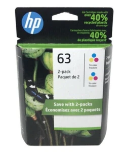 HP 63 trójkolorowy wkład atramentowy podwójny pakiet 1VV67AN 2 x F6U61AN OEM uszczelniony pakiet folii - Zdjęcie 1 z 12