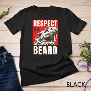 Bearded Dragon Respect The Beard Lizard And Reptile Gift T-Shirt Unisex T-shirt - Picture 1 of 15