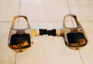 VINTAGE MICHE clipless Road Bike PEDALS for LOOK cleats, grey/black/yellow - Picture 1 of 2
