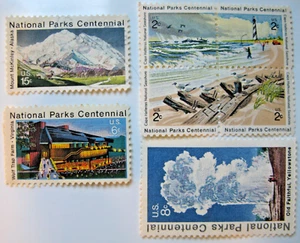 US Stamp 1448-51 National Parks Centennial block, 1452-3, Wolf Trap Old Faithful - Picture 1 of 1