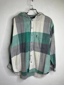Vintage Nashorn Hoodie Shirt kariert türkis grau weiß L 100% Baumwolle - Bild 1 von 9