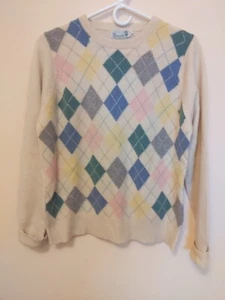 Vintage The Scotch House 100% Cashmere Women's Argyle Sweater Sz Large - Picture 1 of 8