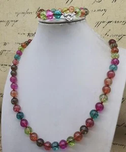 Glamouröse 10 mm Mehrfarbig Turmalin Runde Perlen Halskette 20" Armband Set 7,5" - Bild 1 von 6