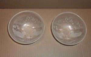 Vintage Candy/Nut Frosted Embossed "Ducks in the Pond" Glass Bowls-2 piece set - Picture 1 of 3