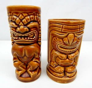1R Paar Orchideen von Hawaii Tiki Becher braune Glasur Japan 2 Stile - Bild 1 von 6