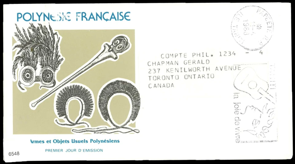 SAVOYSTAMPS-FRENCH POLYNESIA-1988-FDC WITH COLORFUL CACHE FROM TAHITI TO CANADA - Image 1 of 1