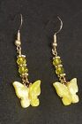 Handmade Hook Earring Gold Yellow Shimmer Butterfly Earings Dangle Earings Drop
