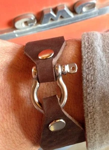 Handmade in USA 8.25"x1" leather bracelet men/women stainless steel screw clasp  - Picture 1 of 12