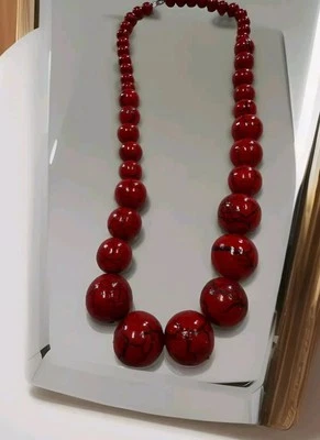 Collar de cuentas de madera rojo negro 23" longitud total divertido joyería gruesa  Foto 1 de 4