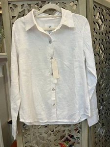 NUEVO CON ETIQUETAS Calypso St. Barth Camisa Blusa Top Túnica Grande Conchas Marinas Manga Larga Blanca S - Imagen 1 de 9