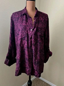 Rock Republic Button Down Floral Red Black Rayon Shirt 2XL Dark Roses Gothic - Picture 1 of 8